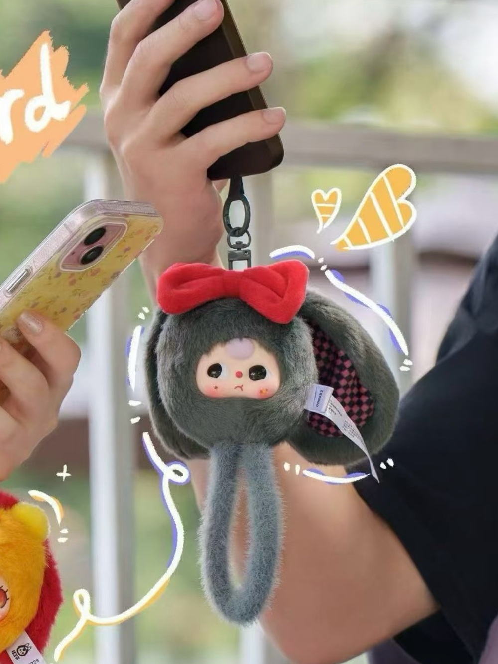 Baby Three Wrist Strap/ Plush Phone Strap Charm - fluffy bunny